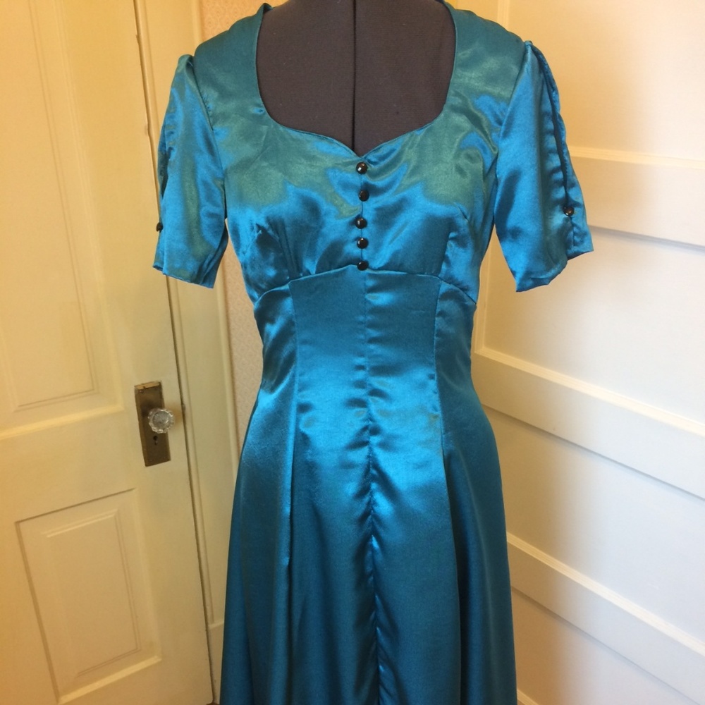 Satin Teal Retro Dress